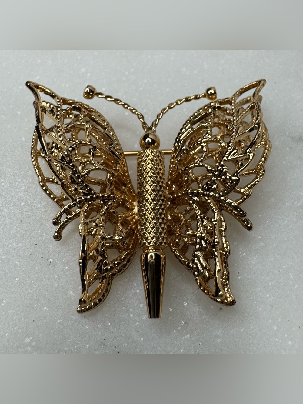 Monet Gold Tone Butterfly Filigree Brooch Pin